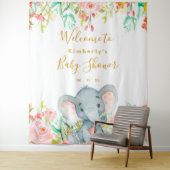 Meisje Olifant Baby Shower Achtergrond Wandkleed (In situ)