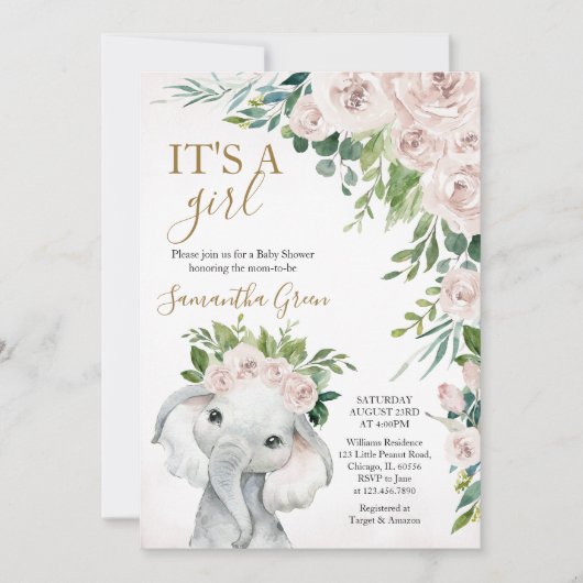 Meisje Olifant Baby Shower Kaart (Voorkant)