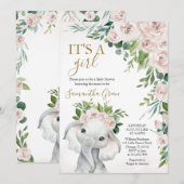 Meisje Olifant Baby Shower Kaart (Voorkant / Achterkant)