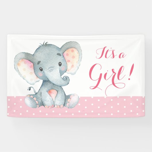 Meisje olifant Baby shower roze banner (Horizontaal)
