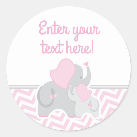 Meisje Olifant Baby shower Roze Grijs Chevron Ronde Sticker (Voorkant)