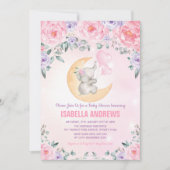 Meisje Olifant Baby shower / Roze Paarse Bloemen Kaart (Voorkant)