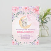 Meisje Olifant Baby shower / Roze Paarse Bloemen Kaart (Staand voorkant)