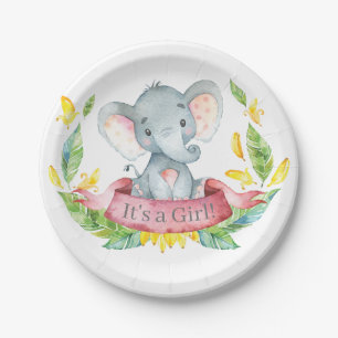Meisje Olifant Baby shower Roze Papier Bord