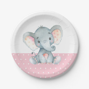 Meisje Olifant Baby shower Roze Papier Bord