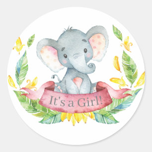 Meisje Olifant Baby Shower Roze Ronde Sticker