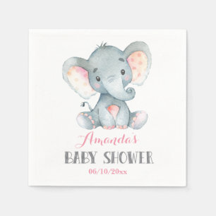 Meisje olifant Baby shower roze servetten