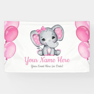 Meisje Olifant Banner Roze Teken Decor Achtergrond