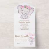 Meisje Olifant & Bloem All In One Uitnodiging (Binnen)