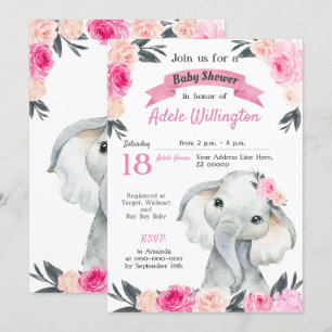 Meisje Olifant Bloemen Roze Rozen Rustiek Elegant Kaart