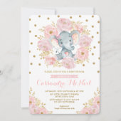 Meisje Olifant Blush Roze Bloemen Baby Meisje Douc Kaart (Voorkant)