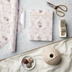 Meisje Olifant Botanische Roze Boho Baby Borrel Cadeaupapier
