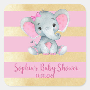 Meisje Olifant Douche Goud Roze Sticker Label