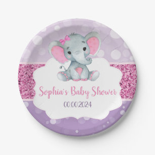 Meisje olifant douche roze Paarse papieren servett Bordje
