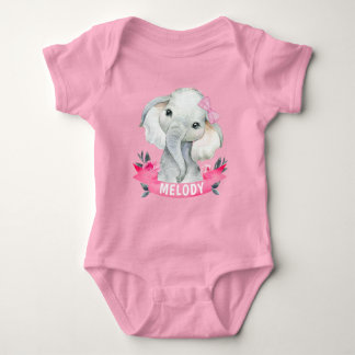 Meisje Olifant met aangepaste naam Roze Bodysuit R
