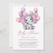Meisje olifant roze ballon script schattig Baby sh Kaart (Voorkant)