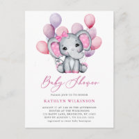 Meisje olifant roze ballon script schattig Baby sh