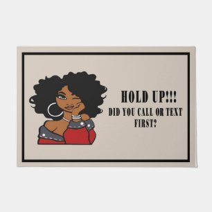 Meisje omhoog belde of tekende eerst deurmat
