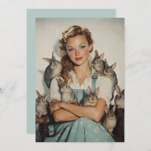 Meisje omringd door konijntjes kaart