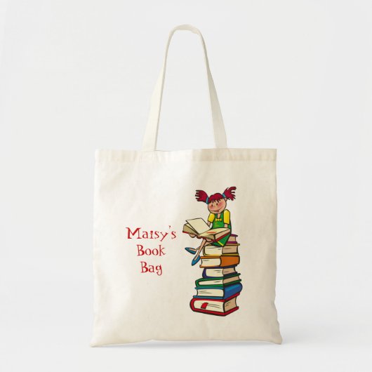 Meisje op boeken tote bag (Voorkant)