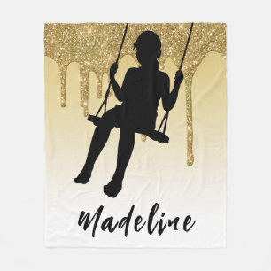 Meisje op de gouden glitter Drip Ombre Fleece Deken