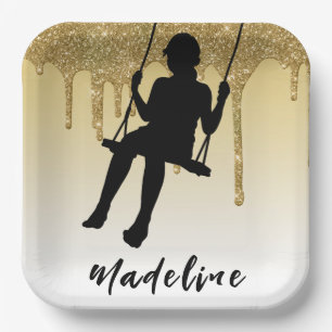 Meisje op de gouden glitter Drip Ombre Papieren Bordje