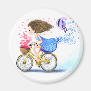 Meisje op een bike Magnet Romantic Love Gift Magneet