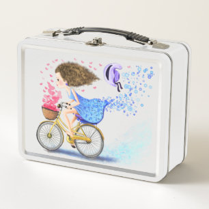 Meisje Op Een Fiets Metalen Lunchbox Cadeau Romant