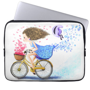 Meisje op een laptop met bike laptop — Gift Romant Sleeve