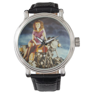 Meisje op een motorfiets horloge