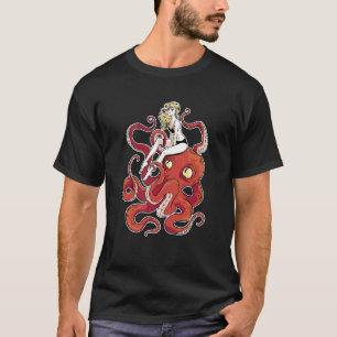 Meisje op een Octopus Rode Octopus Octopus T-shirt