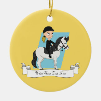 Meisje op een paardencartoon keramisch ornament