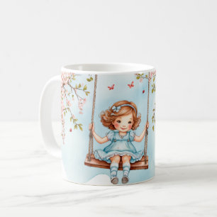 Meisje op een schommel Kersenbloesem Koffiemok