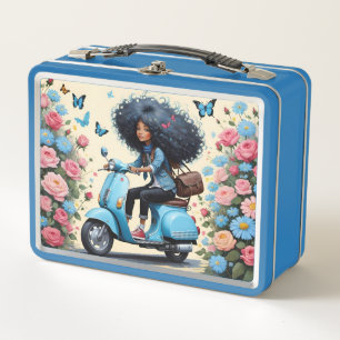 Meisje op een scooter met Rozen en vlinders
