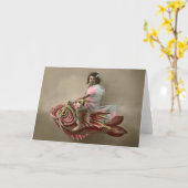 Meisje op een vis kaart (Gele Bloem)