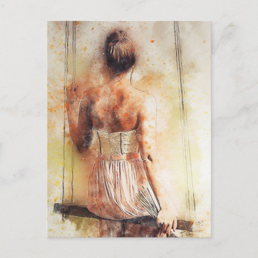 Meisje op een Waterverf Briefkaart (Voorkant)
