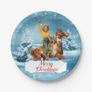 meisje op feestelijke winterkerst papieren bordje