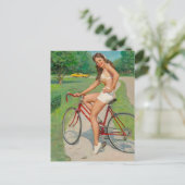 Meisje op Fiets Pin Up Briefkaart (Staand voorkant)
