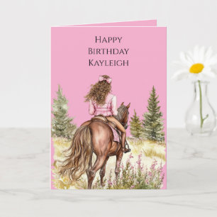 Meisje op paard verjaardag kaart