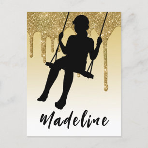 Meisje op schommel Gouden Glitter Drip Ombre Briefkaart