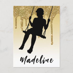 Meisje op schommel Gouden Glitter Drip Ombre    Briefkaart