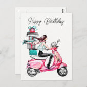 Meisje op scooter briefkaart (Voorkant / Achterkant)