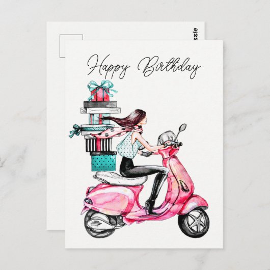 Meisje op scooter briefkaart (Voorkant / Achterkant)