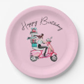 Meisje op Scooter Gelukkige verjaardag Papieren Bordje (Voorkant)