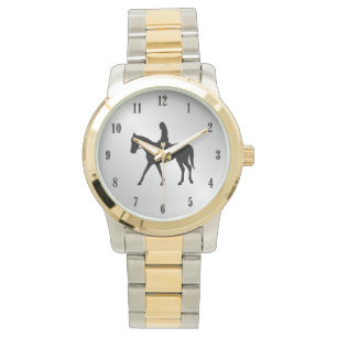 Meisje op zwarte paardenzilver horloge