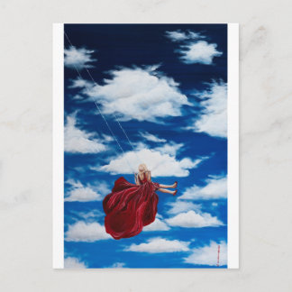 Meisje over het zwaaien in wolken briefkaart