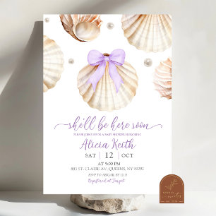 Meisje Paarse Schelp Baby Shower Uitnodiging