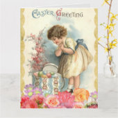  meisje Pasen Kaart (Gele Bloem)