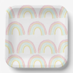 Meisje Pastel Regenboog Verjaardagsfeest Papieren Bordje