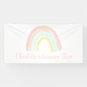 Meisje Pastel Regenboog Verjaardagsfeest Spandoek